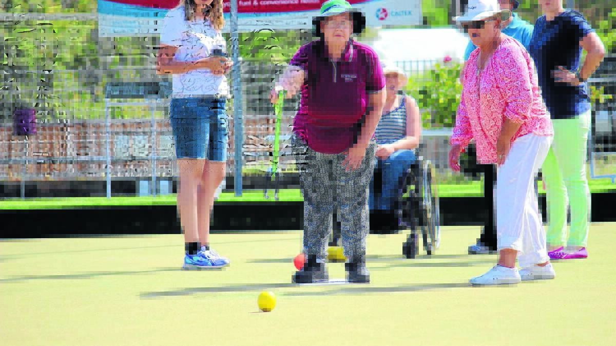 Lifeskills’ Maree Thomas tries her hand at lawn bowls recently. PHOTO: DARREN SNYDER