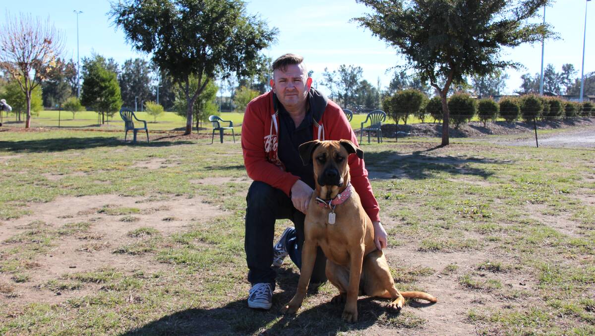 Sean Cavanagh and dog Pippa at Mudgee’s off-leash park. Mr Cavanagh’s letter to the Mudgee Guardian last week received overwhelming support for running water at the site.