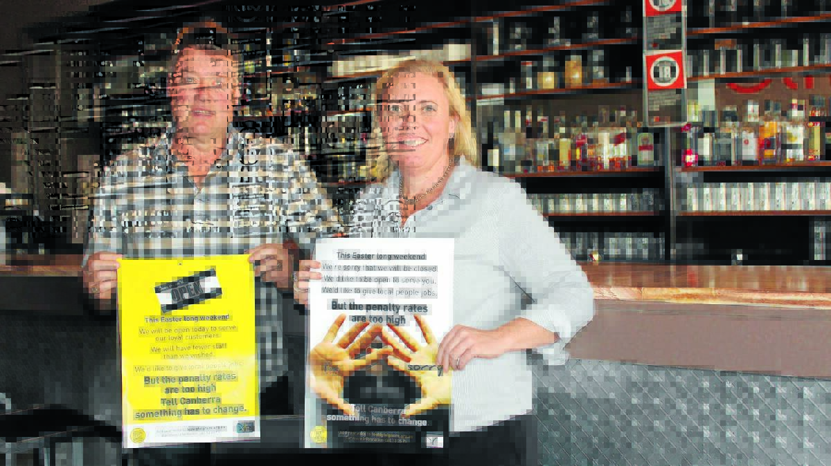 Mudgee Chamber of Commerce President and local business owner Greg Dowker, and Central Orana West NSW Business Chamber Regional Manager Vicki Seccombe are urging locals to help end excessive penalty rates this Easter.