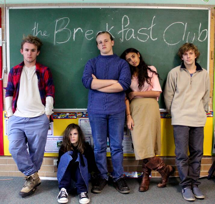Jackson Sievers, Kady Elliott, Angus French, Manjot Kaur and Jacob O’Neill, the cast of Mudgee’s production of The Breakfast Club. 