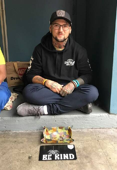 Be Kind: Heath Gay spent a month on the streets of Sydney to raise awareness for the plights of the homeless. Photo: supplied.