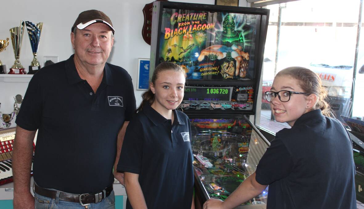 Larry, Vicky and Kelly with Larry's favourite pinball - The Creature from the Black Lagoon.