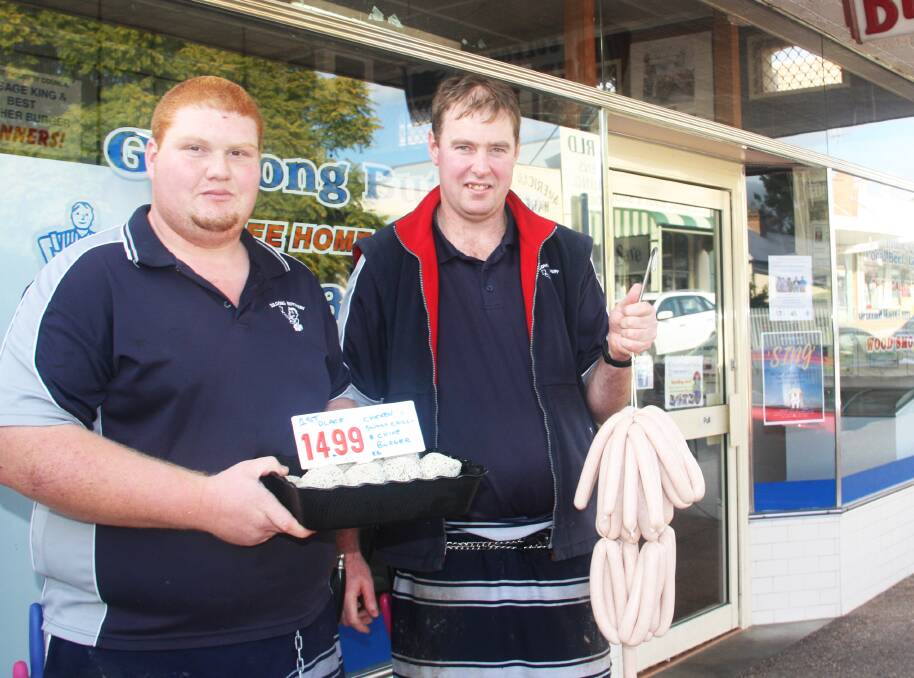 GREAT MEAT: Roy Roach and Sam Webb from Gulgong Butchery with their winning sausages and burgers.