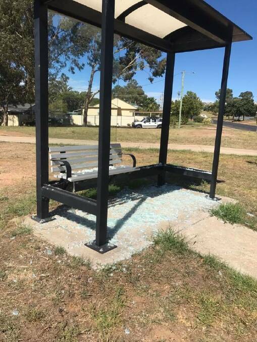 The Bellevue Road bus shelter that had its glass smashed out by town vandals. Photo: Facebook