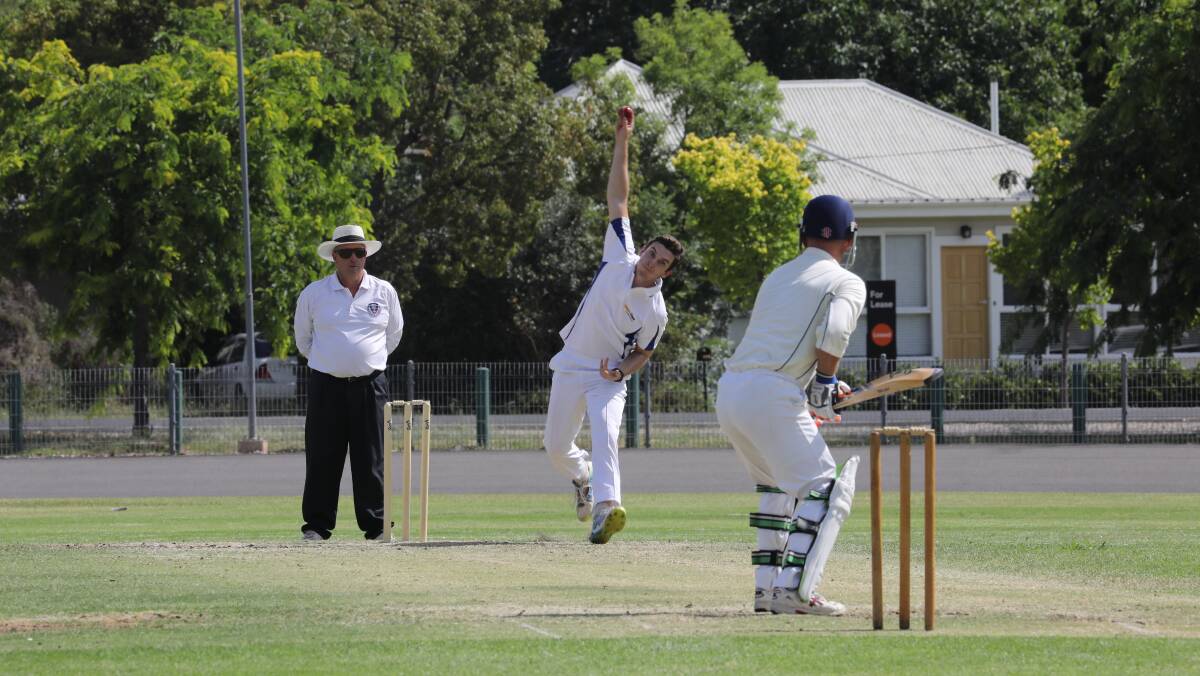 CLINIC: James Fisher (3-21) bowled a beauty on Saturday in Carpet Court's 164-run win over Lawson Park in Mudgee's top flight cricket competition. Photo: Simone Kurtz