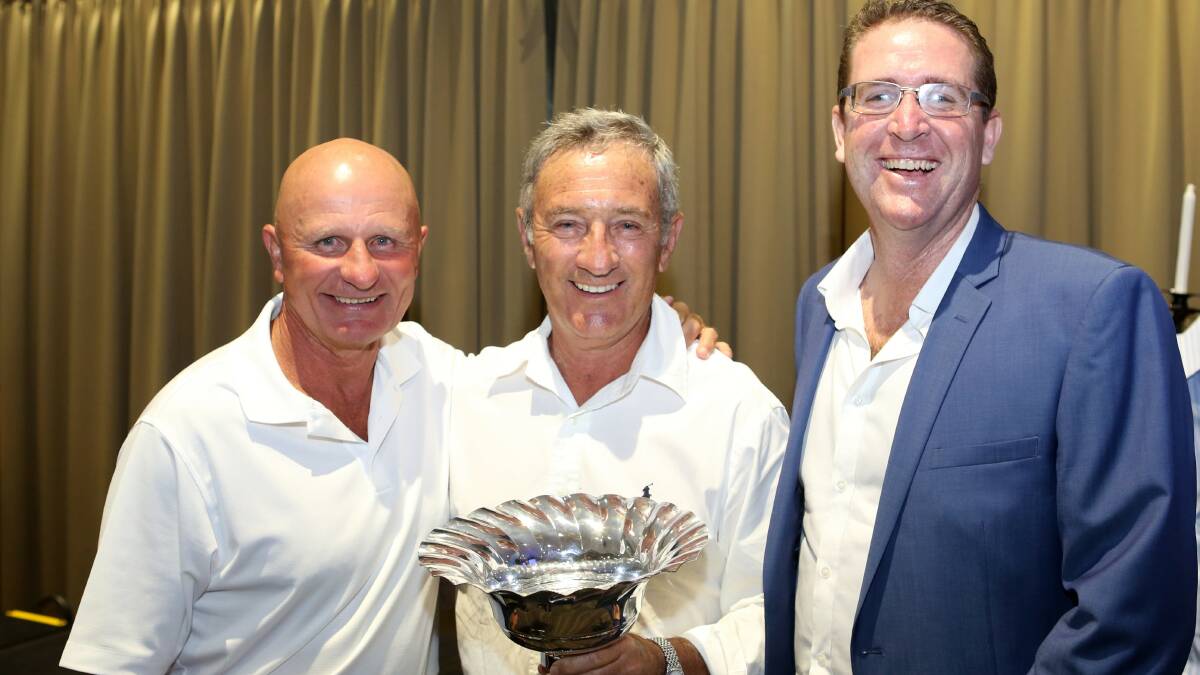 THREE MORE YEARS: Peter Sterling, Ken Sutcliffe and founder Peter Mayson are regulars at Mudgee's Celebrity Golf Classic. Photo: Supplied 