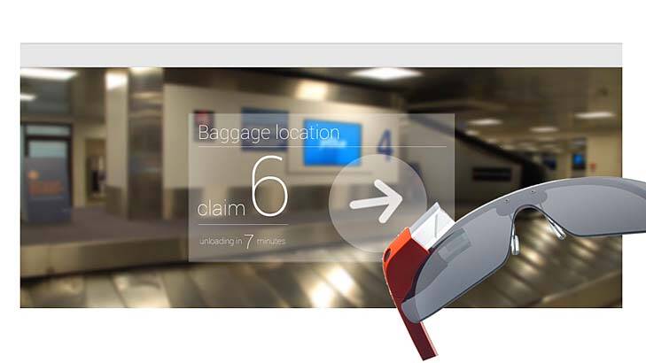 Augmented 'Google Glass' glasses, and an example of their use: finding your bags.