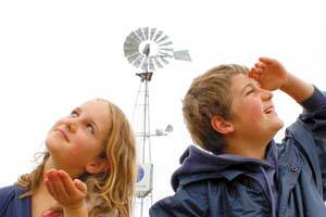 Alice and Tom Bowman watch the sky for fine weather at the Mudgee Small Farm Field Days.  120712/field days/38