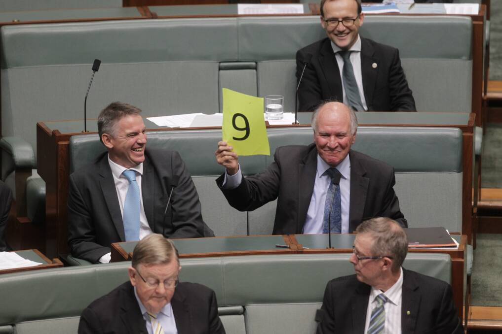 Independent MPs Rob Oakeshott and Tony Windsor during the motion of no confidence during question time at Parliament House in Canberra. Photo: Getty Images