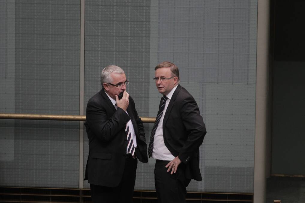 Independent MP Andrew Wilkie and Leader of the House Anthony Albanese during the motion of no confidence during question time at Parliament House in Canberra. Photo: Fairfax Media