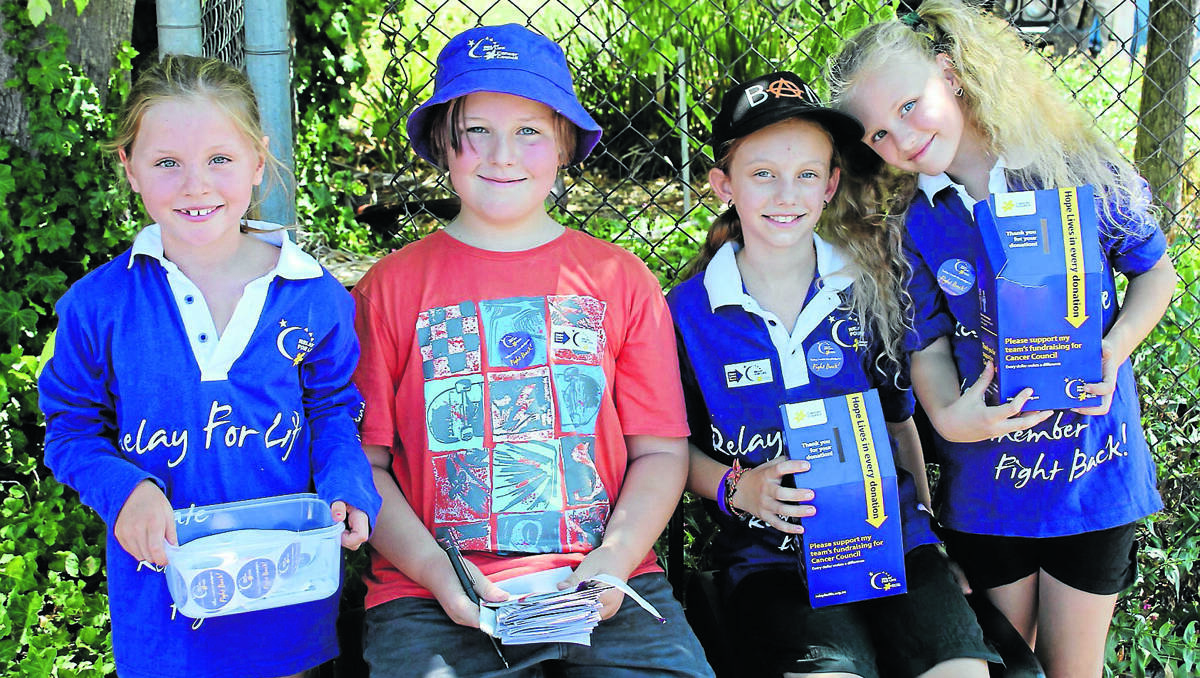 The 2014 Mudgee and Districts Relay For Life’s youngest helpers, Ruby Redfern, Nicholas Caughey, and Dominique and Rhiannon McPherson were busy handing out brochures and collecting donations at the official launch on Saturday.