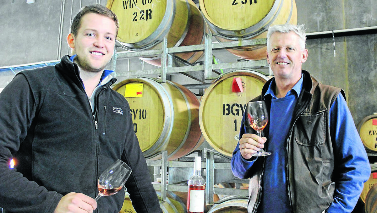 TOP NOTCH: Will and Simon Gilbert with their 96-point 2012 Saignée as rated by James Halliday in his annual Australian Wine Companion. PHOTO BY DARREN SNYDER