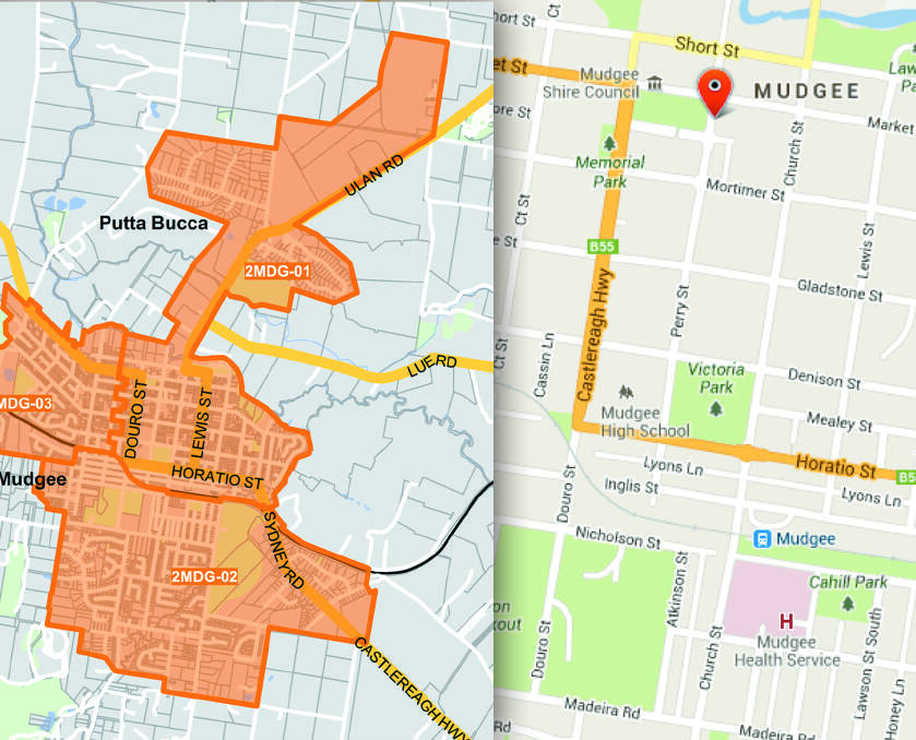The information previously issued by NBN (left) regarding plans for the rollout in Mudgee and the information currently displayed on the NBN website (right) 