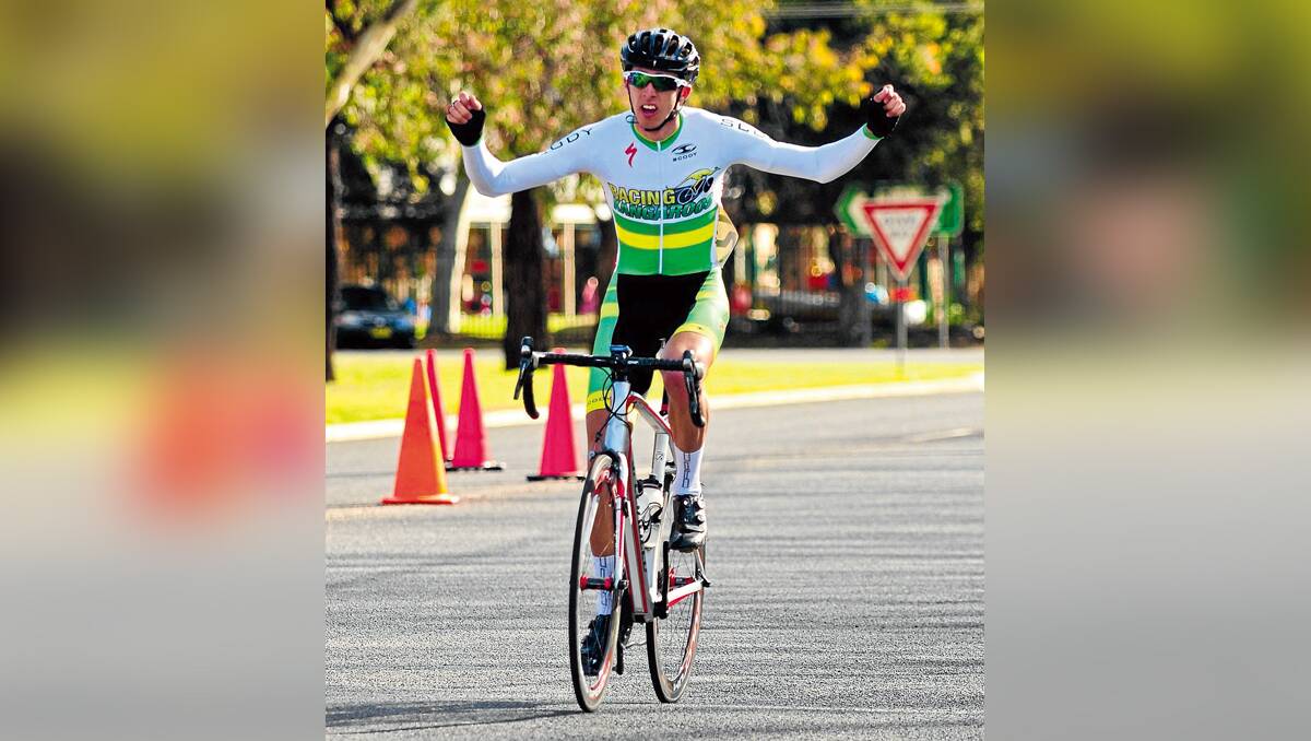 HOPPING TO IT: Racing Kangaroos rider Brodie Talbot celebrates his win in the 98-kilometre Mark Dwyer Handicap on Saturday.  PHOTO: SANDY SMITH