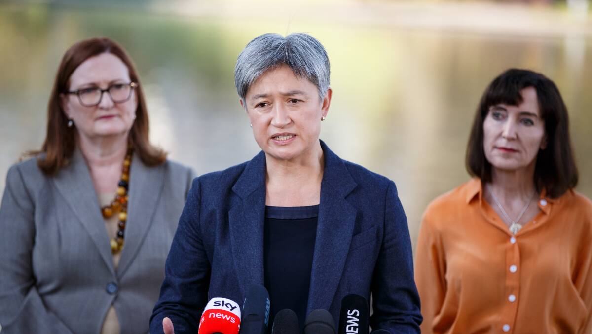Shadow Foreign Affairs Minister Penny Wong during a visit to the Torrens river in Adelaide. Picture: AAP