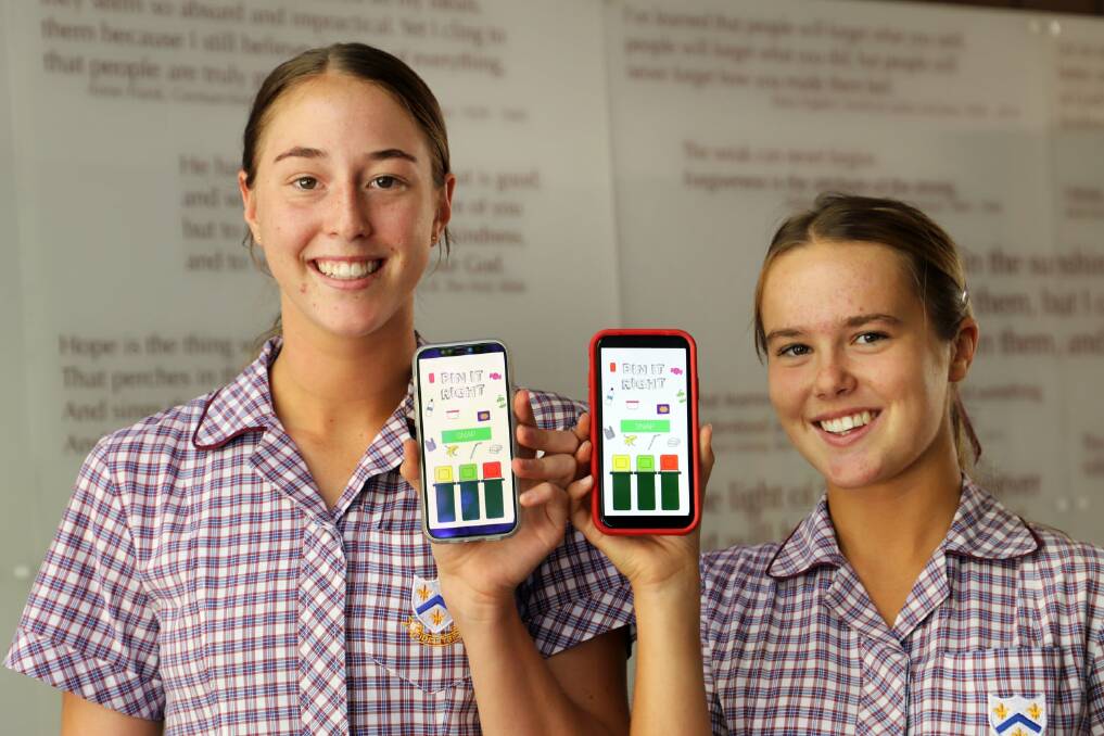 Upper Secondary students Poppy Briggs and Lucy Lnnqvist won the 2020 "Aussie Student Inventions that Change the World" competition with their Bin it Right app. Photo: St Mary's Anglican Girls' School