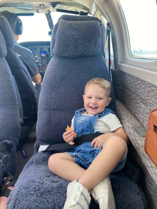 STOKED: Hunter Reisinger was excited to get on the plane. Photo: Supplied.