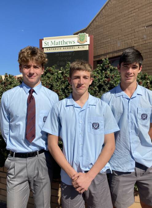 PROUD: Darcy Smith, Kai Fisher, Ned McCarney from St Matthews were successful in their trial for the NSWCCC Western Rugby League Team. Photo: Supplied.