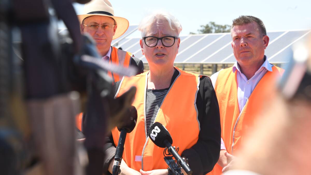 NSW energy minister Penny Sharpe at a press conference in Dubbo with member for Dubbo Dugald Saunders (right). Picture by Amy McIntyre