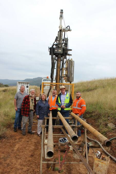 ON SITE: Former resident Noel Fitzgerald, landowners Rick Burns and Vivien Bowman, Ray Kearns from Mid-Western Regional Council, Andrew Gee MP, and Engineering Geologist Craig Green. Picture: SUPPLIED