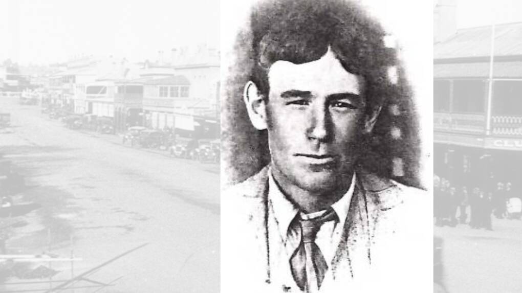 Background is of Summer Street in Orange back in the 1920s by Orange Attractions and Businesses, with inset image from WikiTree believed to be a picture of Leslie Joseph Quinlan.