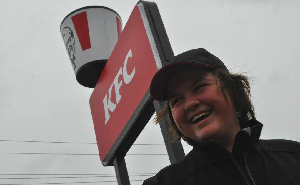 KFC KID: Employee at Orange's KFC on the Mitchell Highway, 14-year-old Hunta Maclean discovered he'd been the best part of several customers' days after a public post was shared to Facebook. Photo: NICK McGRATH.