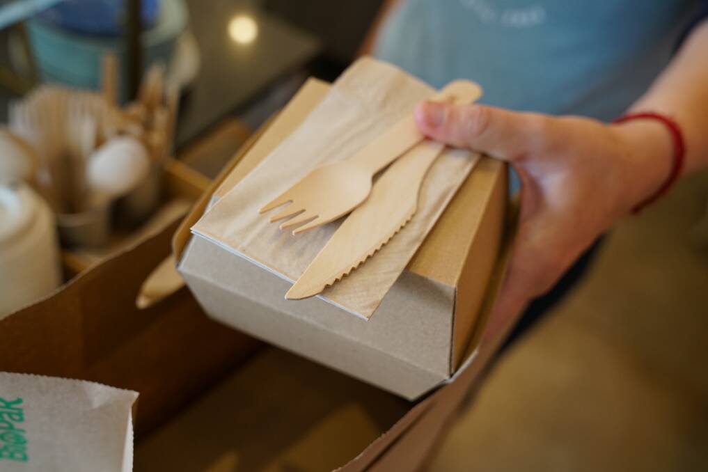 Biodegradable food packaging being used in cafes and takeaway shops following the ban on single-use plastics. Picture: NSW Government DPIE