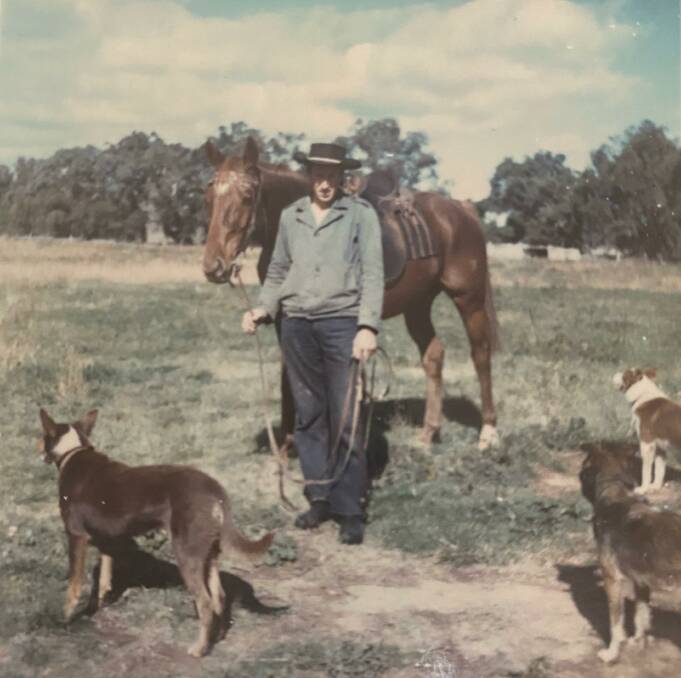 Norm Large in the early days as a station hand at Havilah North and his pack of working dogs. Picture supplied by Kate White