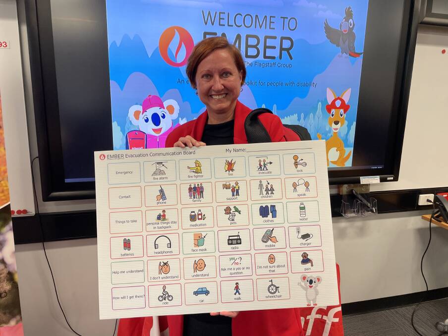 Alison Turner, Flagstaff Group Executive Manager Marketing and Communications showing off visual aid from the new Ember kit. Picture: Tom McGann. 