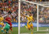 Matildas captain Sam Kerr of Australia celebrates a opening goal in 2020. Picture by Max Mason-Hubers 