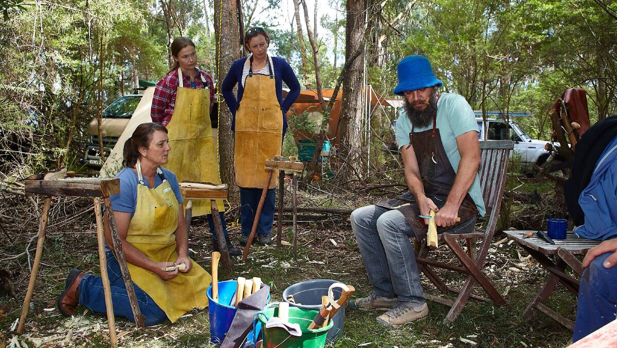 Spoon maker Jeff Donne at the Made in the Woods workshop in Bemboka, New South Wales. Photo: SUPPLIED