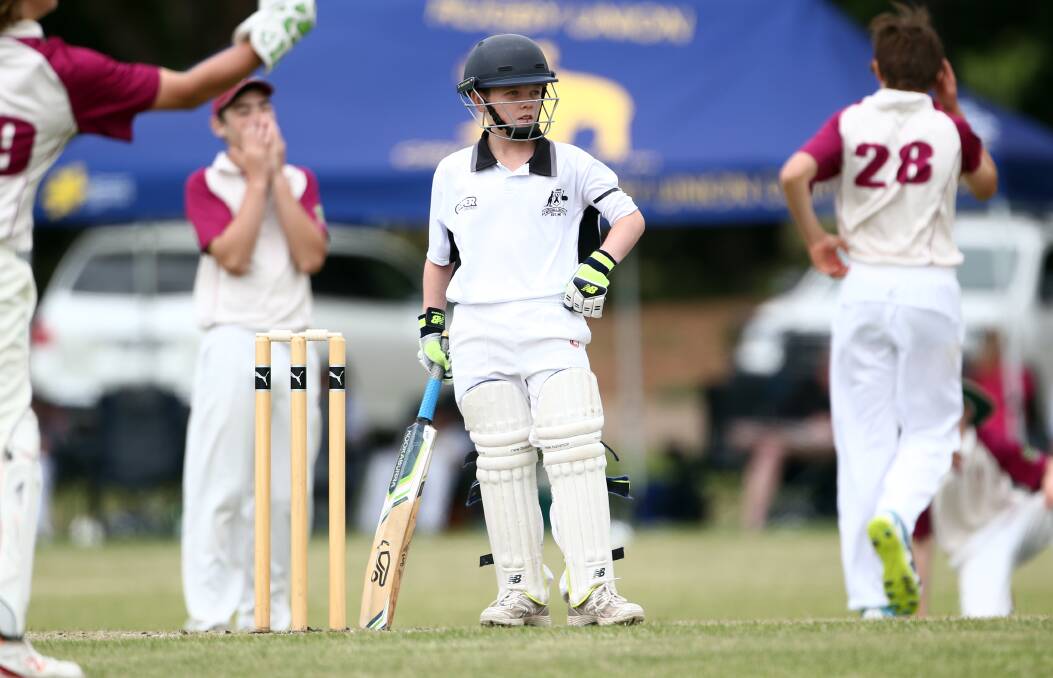 DEFEATED: Mitchell under 14s batsman Cody Hall scored 11 runs for his team on Sunday, before being run-out. Photo: ANDREW MURRAY 1029amcric27