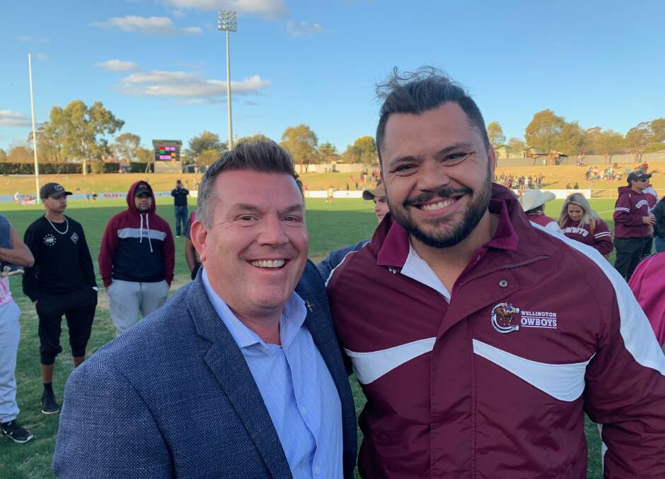 Well Played: Member for the Dubbo electorate Dugald Saunders with Wellington Cowboys coach Justin Toomey-White.