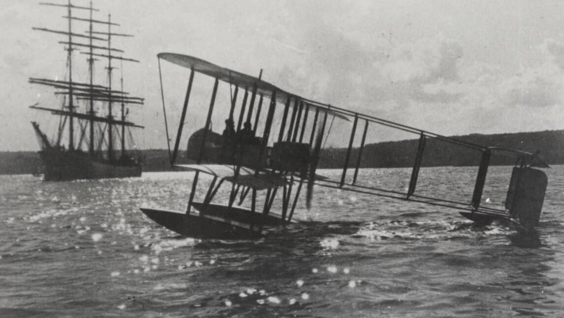Aviator promoter: Australia's first sea plane, owned by Lebbeus Hordern, flown by Maurice Guillaux 1914.