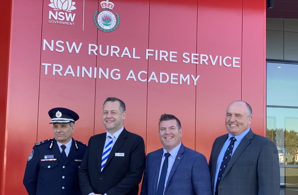 RFS Deputy Commissioner Rob Rogers, Dubbo mayor Ben Shields, Member for the Dubbo electorate Dugald Saunders and NSW Police and Emergency Services Minister David Elliott at the RFS Training Facility opening.