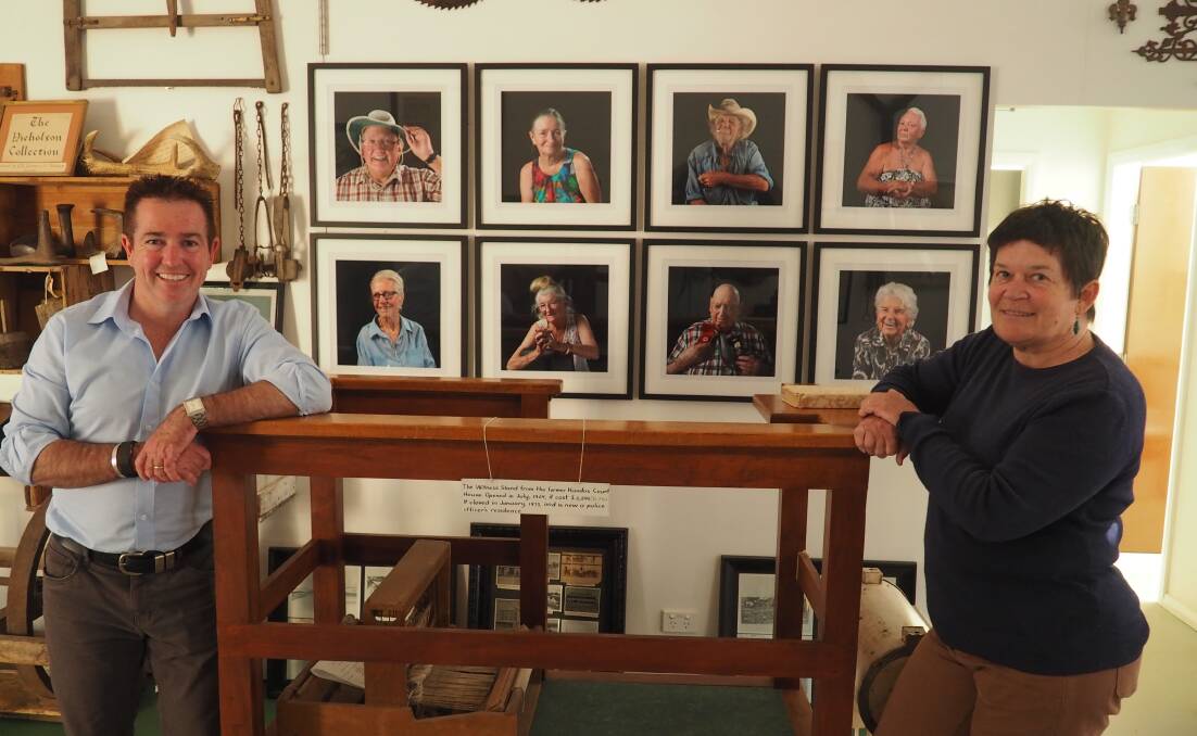 View first-hand: Bathurst MP Paul Toole at the Kandos Museum with Fiona McDonald and the newly framed “Portraits of Kandos Elders”.