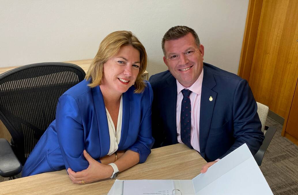 Smart future planning: Minister Melinda Pavey and Member for the Dubbo Electorate Dugald Saunders discuss the Water Supply (Critical Needs) Bill 2019.