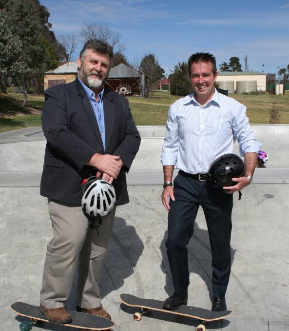 Young at Heart: Paul Toole MP and Cr Peter Shelley at the official opening of the Rylstone Skate Park.