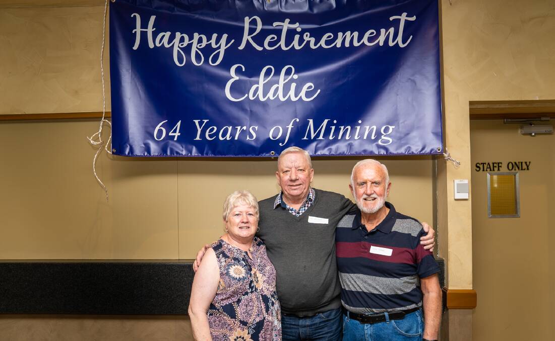 CELEBRATING Eddie Morgan (right) celebrating his 64 years of mining. 