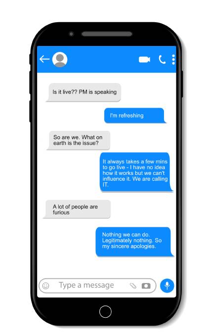 A representation of the text messages between the staffer and department.