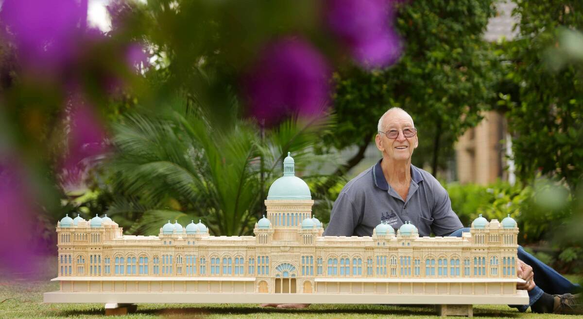 Return engagement: Norm Grundy with is model of the Queen Victoria Building which will be exhibited during the building's 120th anniversary celebrations next month. Picture: Chris Lane