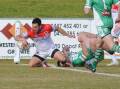 Corin Smith scores a try for the Mudgee Dragons in their June 26 game against the Dubbo CYMS. Picture: Nick Guthrie