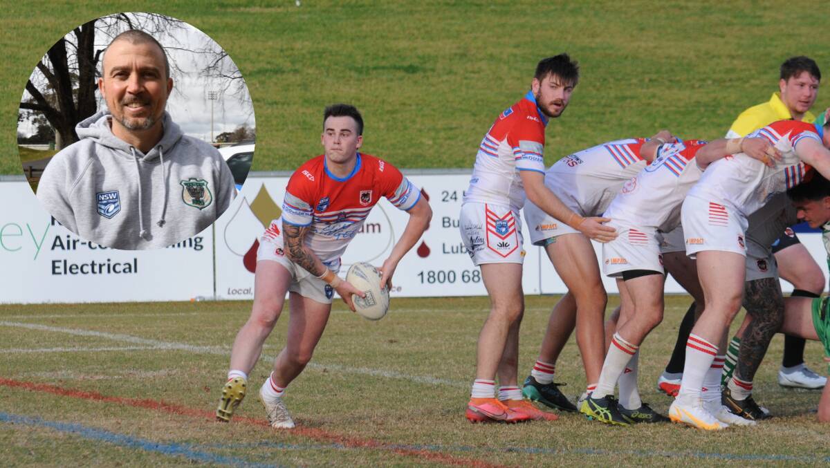 The Mudgee Dragons in action against the Dubbo CYMS in round 10 of the Peter McDonald Premiership. Picture: Nick Guthrie. Insert: Tim Del Guzzo pictured by Carla Freedman.