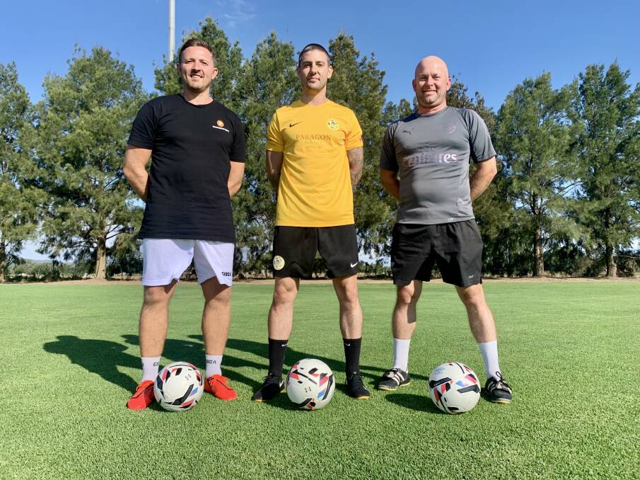 PATHWAYS: Christopher Clegg, Lindsay Henderson and Jason Payne are proud to be introducing the Mudgee Gulgong Wolves FC into the WPL competition this year. Photo: Benjamin Palmer