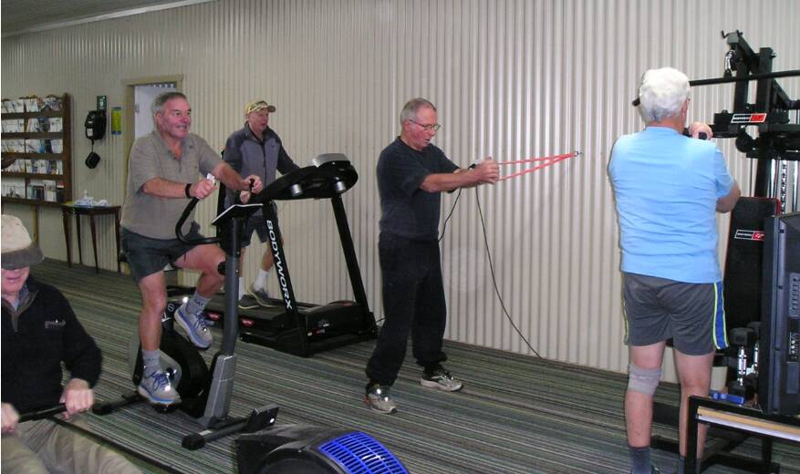 GET ACTIVE: Despite the cold, wintry mornings, Mudgee's Men's Shed clan have been getting active with their gym equipment. Photo: Supplied