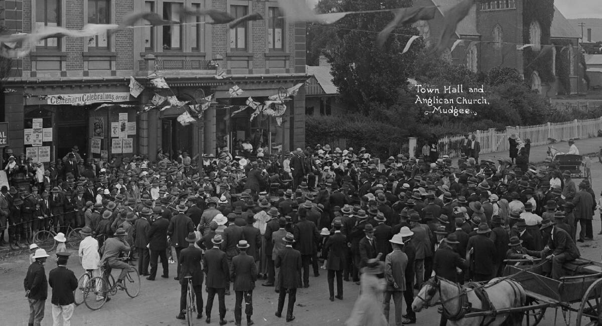 MOMENT IN TIME: Residents out the front of Town Hall in 1921 to celebrate Mudgee's centenary in 1921. Photo: Portal into the Past of Sydney & Beyond