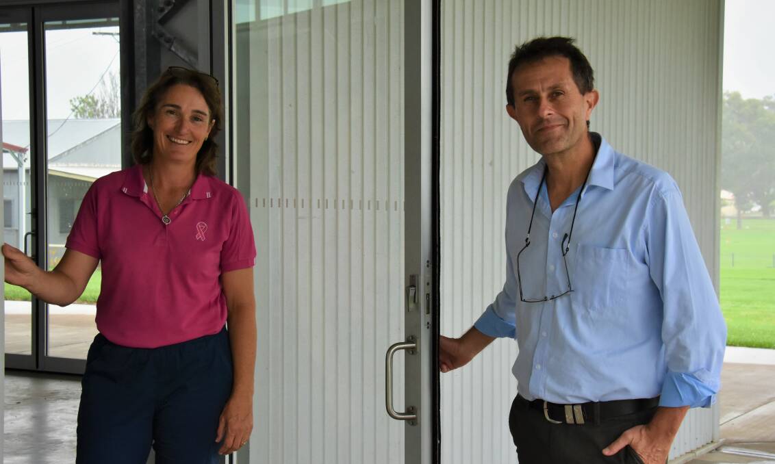 COME ON IN: Registered nurse, Helen Dickinson with Dr Alex Ghanem at the Mudgee Showground Pavilion where the vaccine clinic is located. Photo: Jay-Anna Mobbs
