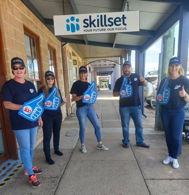 THUMBS UP: The Skillset Mudgee Staff celebrated together after visiting local businesses for their annual SkillForce500 Jobs and Skills Campaign. Photo: Supplied