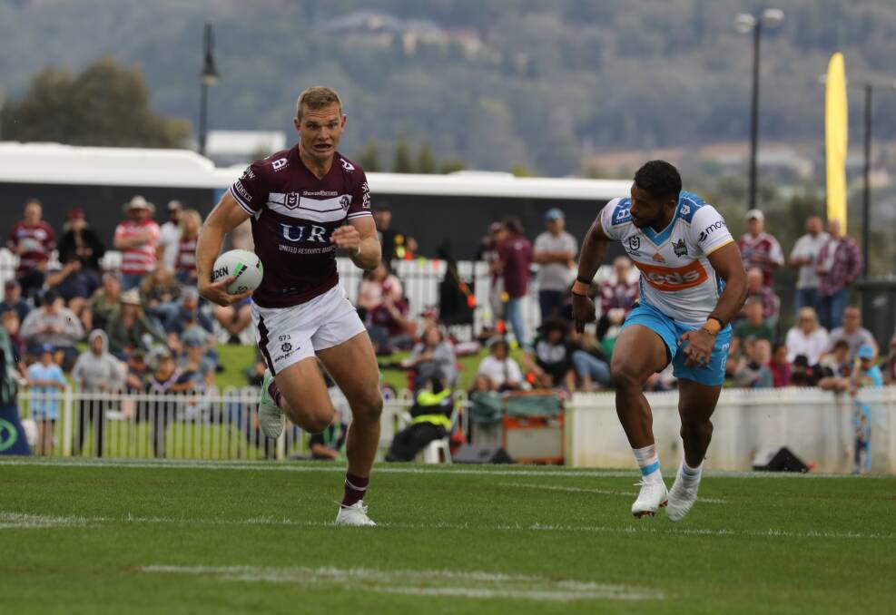 NOT AGAIN: Tom Trbojevic pictured during the Manly v Titans clash held at Glen Willow Stadium earlier in the year. Photo: Simone Kurtz