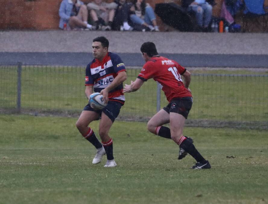 JOB WELL DONE: Corin Smith, Tom Dunstan and David Birch the three Mudgee Wombats who scored against the Narromine Gorillas to seal a 12-7 victory. Photo: Simone Kurtz